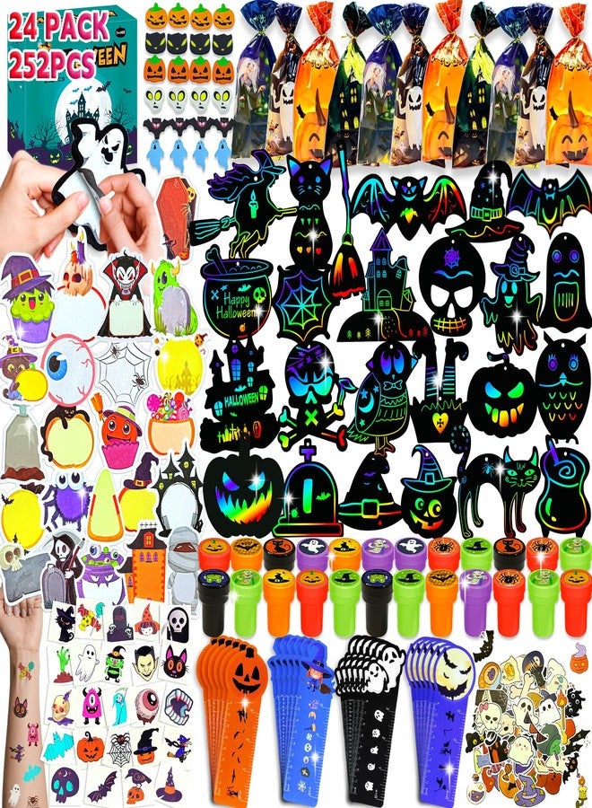 xFFFun 252Pcs Halloween Party Favors for Kids Bulk Stationery Set, 24 Pack Halloween Goodie Bags Stuffers Treat Bag Fillers, Classroom Prizes Non Candy Trick or Treat Toys for School Student Gifts Bags - Image 1